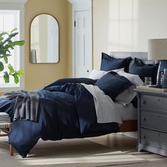 Premium Smooth Supima® Cotton Wrinkle-Free Sateen Flat Bed Sheet - Navy, Deep Pocket Queen