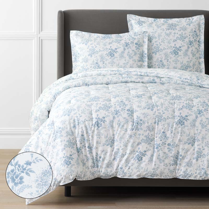 Whisper Fleur Premium Smooth Wrinkle-Free Sateen Comforter - Blue Mist, Full/Queen