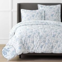 Whisper Fleur Premium Smooth Wrinkle-Free Sateen Comforter - Blue Mist, Full/Queen