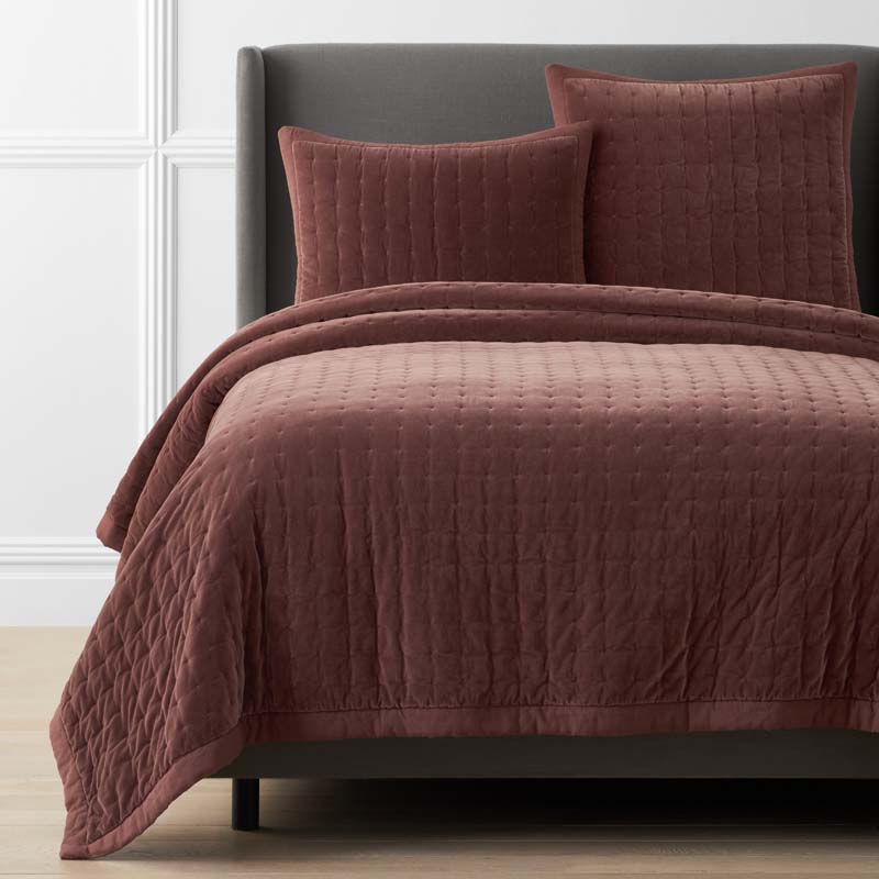Tufted Stitch Velvet Quilt - Bordeaux, Full/Queen