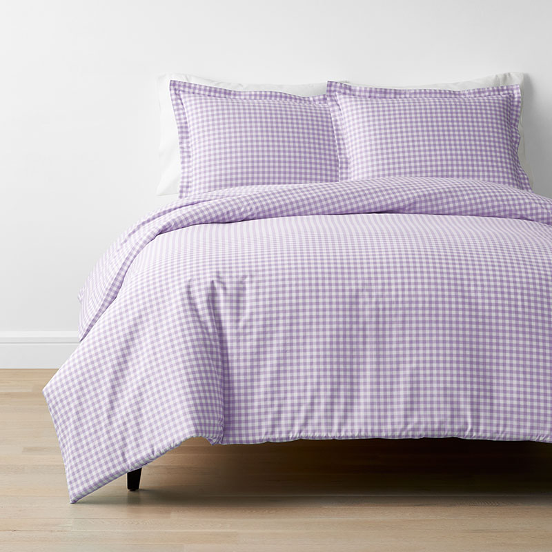Gingham Classic Cool Organic Cotton Percale Duvet Cover Set - Lilac, Full