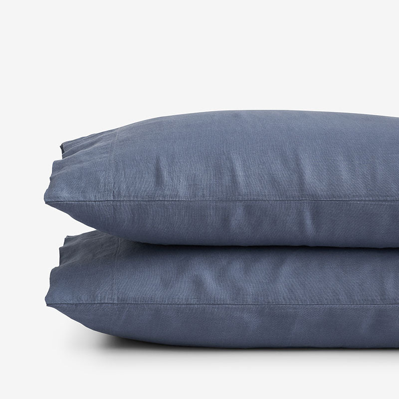 Premium Breathable Washed Linen Solid Pillowcase Set - Denim Blue, Standard