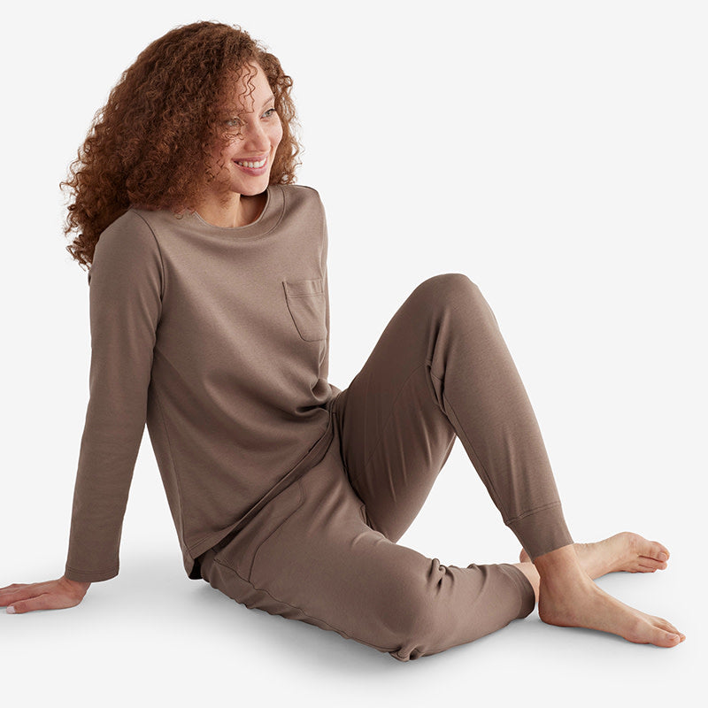 Pima Cotton Women's Jogger Pants Pajama Set - Cocoa, XXL