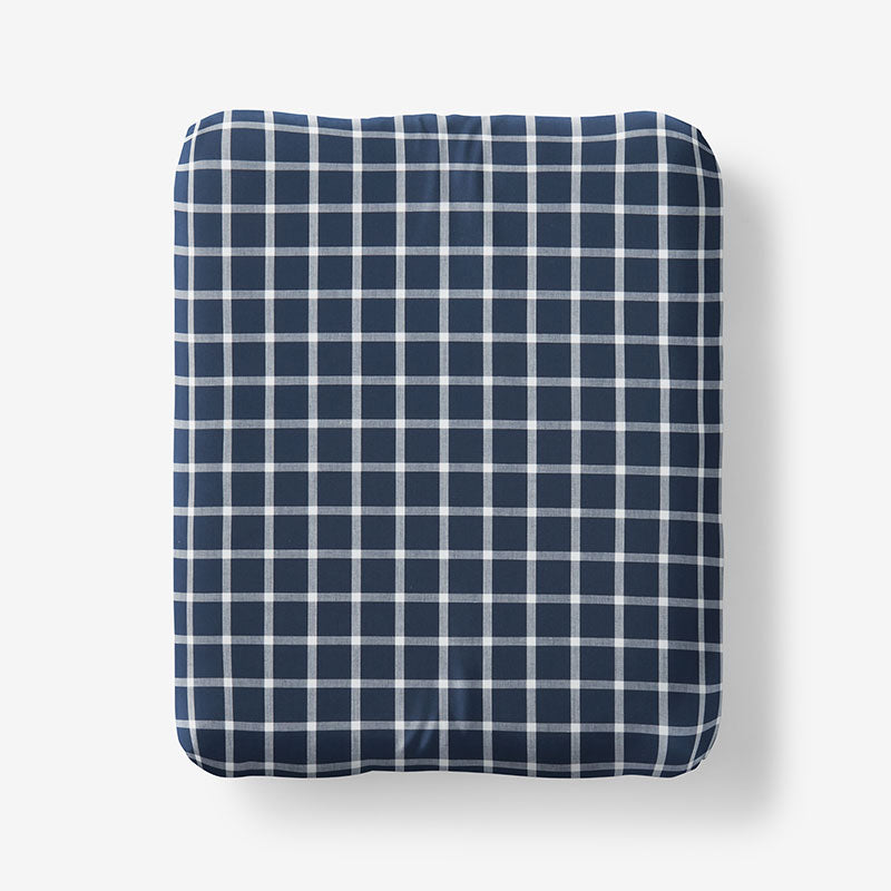 Classic Stripes and Plaids Cool Yarn-Dyed Cotton Percale Fitted Bed Sheet - Windowpane White/Navy, Twin XL