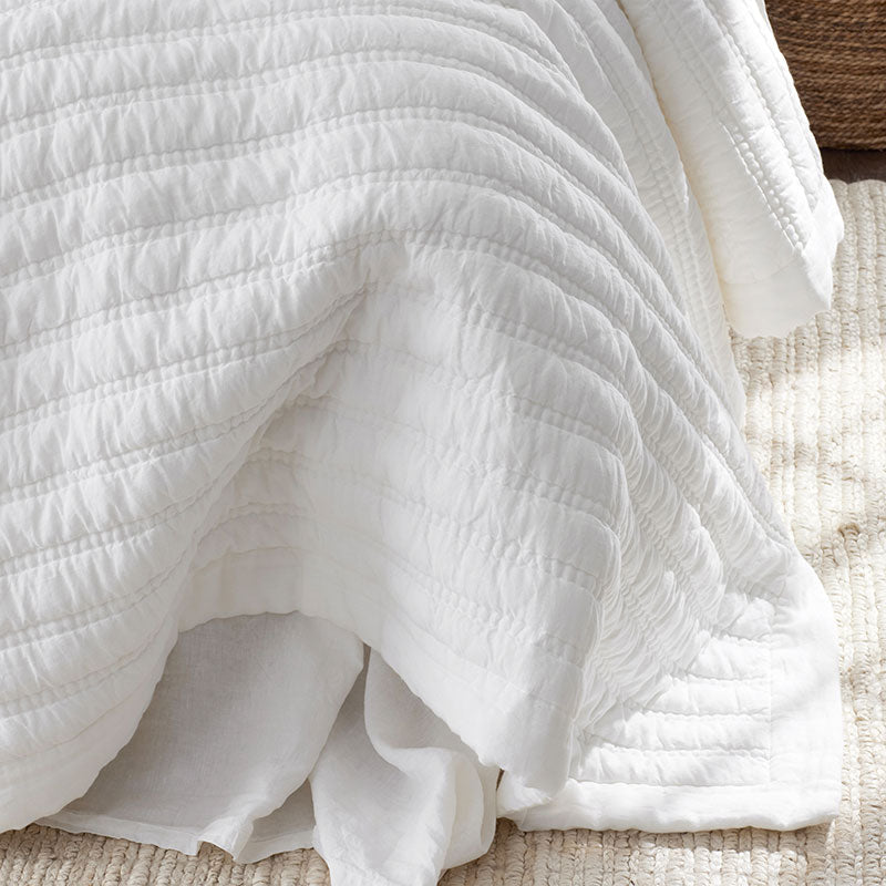 Premium Breathable Washed Linen Solid Quilted Sham - White, Standard