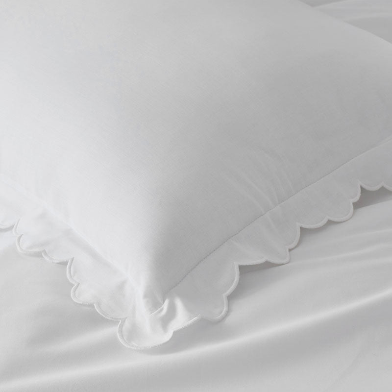 Embroidered Scallop Classic Smooth Sateen Solid Bed Sheet Set - White, Queen