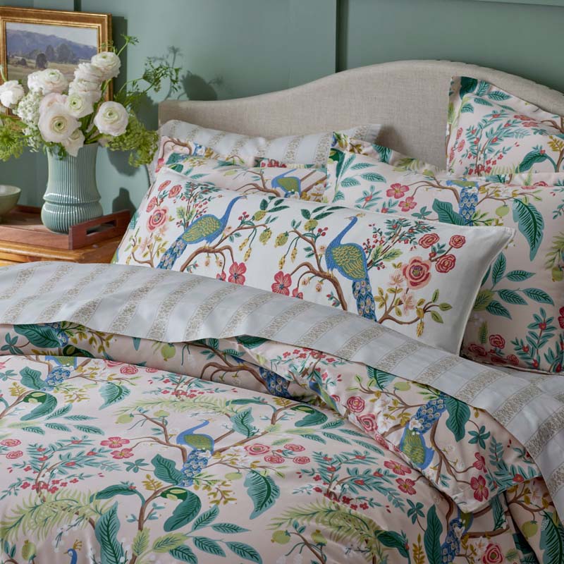 Peacock Decorative Lumbar Pillow Cover - Ivory