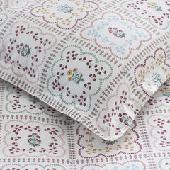Lottie Classic Cool Cotton Percale Bed Sheet Set - Ivory Multi, Full