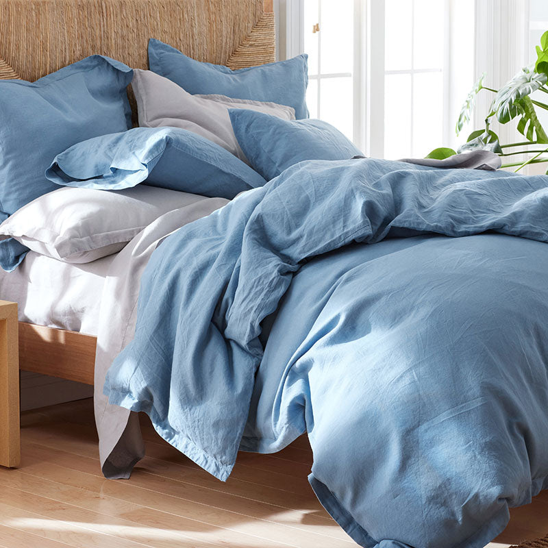 Premium Breathable Relaxed Linen Sham - Shadow Blue, King