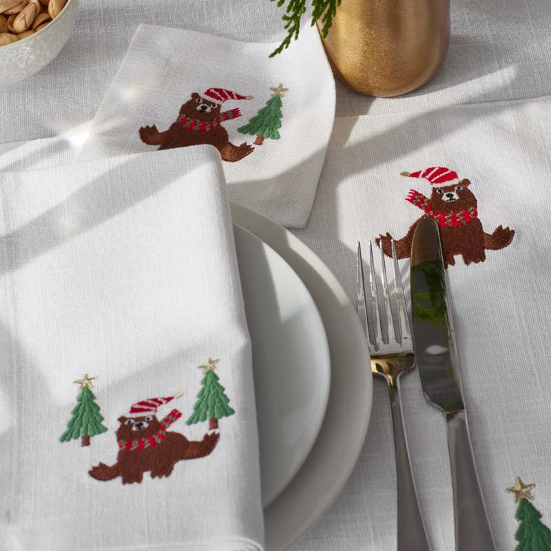Embroidered Novelty Cocktail Napkins, Set of 4 - Bear
