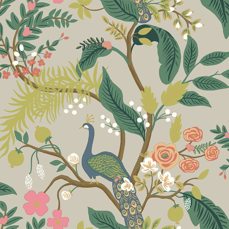 Peacock Traditional Wallpaper - Linen, Roll