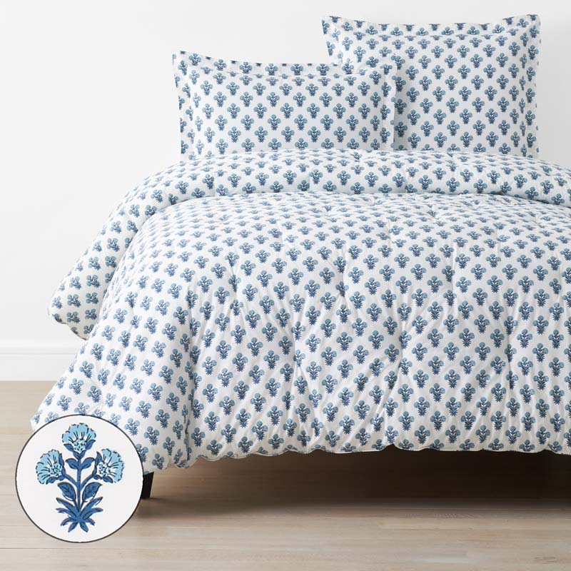 Suhana  Garment Washed Cotton Percale Comforter - Blue, Twin/Twin XL
