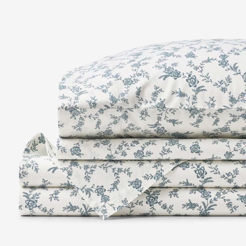 Tapestry Vine Garment Washed Cotton Percale Bed Sheet Set - Ivory Multi, Queen