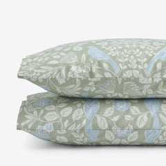 Tira Floral Classic Cool Cotton Percale Pillowcase Set - Bird Green, Standard