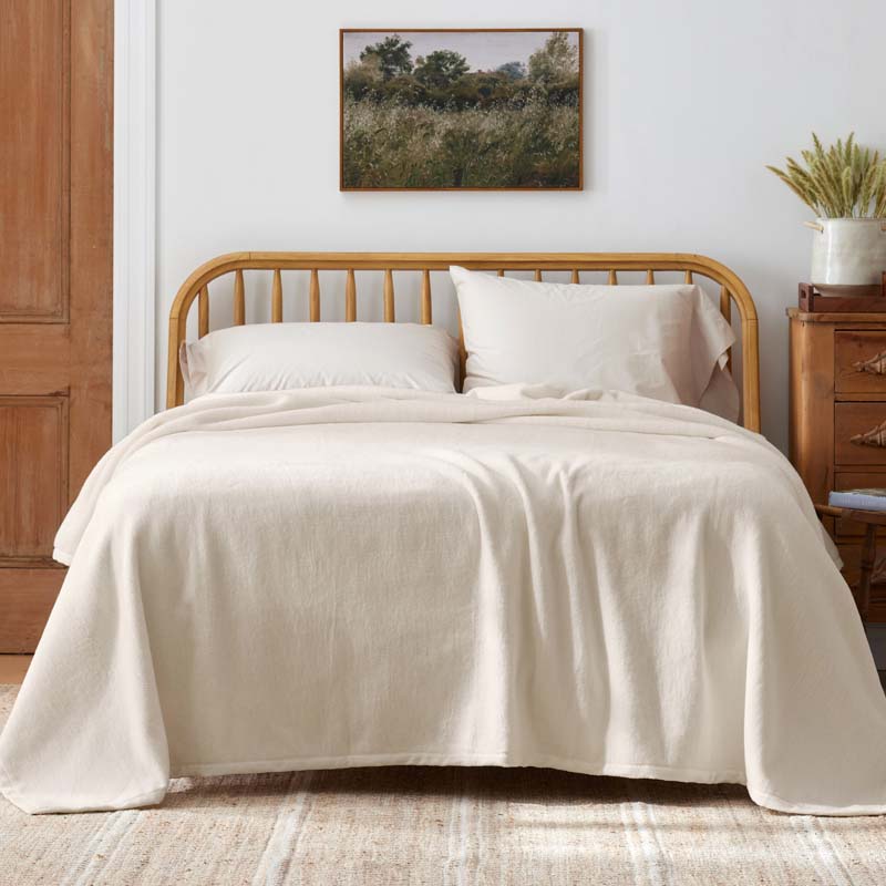 Cotton/Acrylic Fleece Blanket - Ivory, King/Cal. King