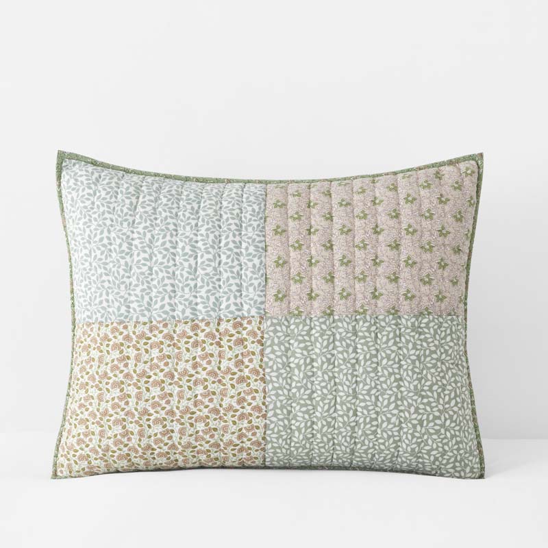 Megara Patchwork Quilted Sham - Green, Standard