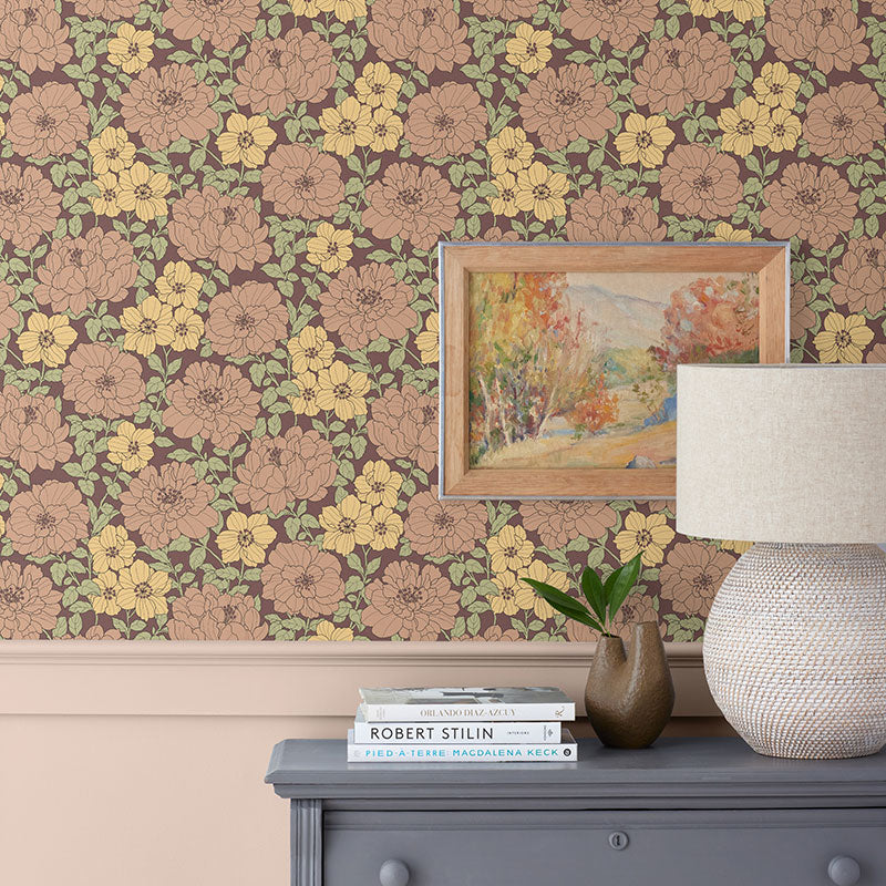 Large Blooms Removable Wallpaper - Tan, Panel