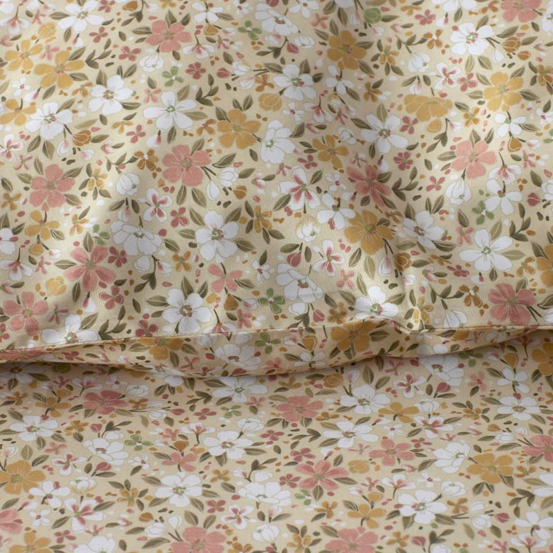 Joyful Floral Classic Smooth Sateen Bed Sheet Set - Gold, Queen