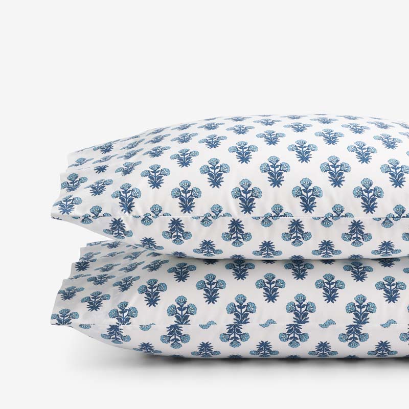Suhana  Garment Washed Cotton Percale Pillowcase Set - Blue, King