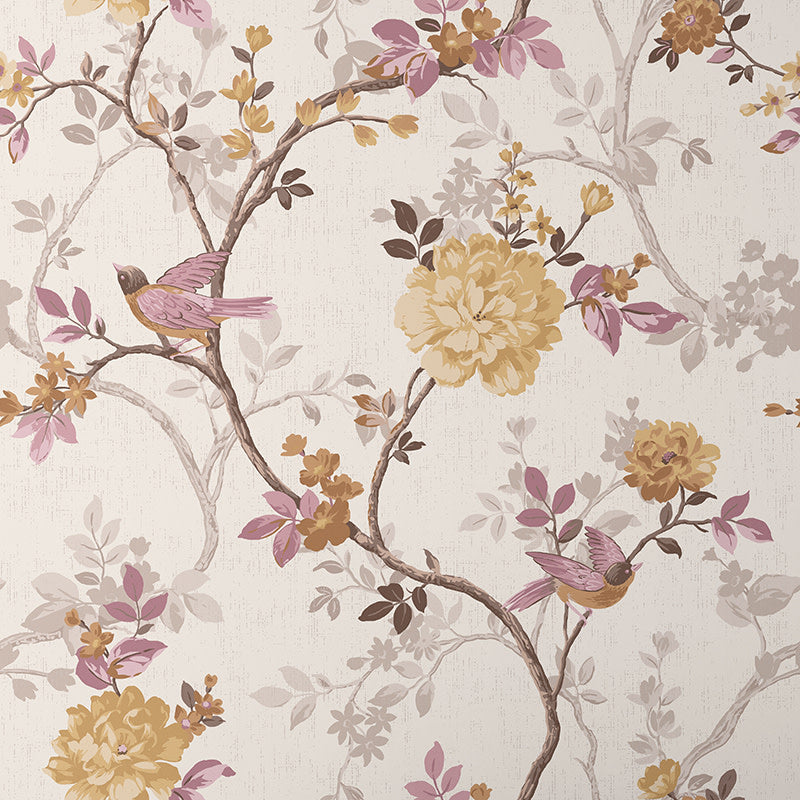Traditional Bird Traditional Wallpaper - Light Yellow, Swatch