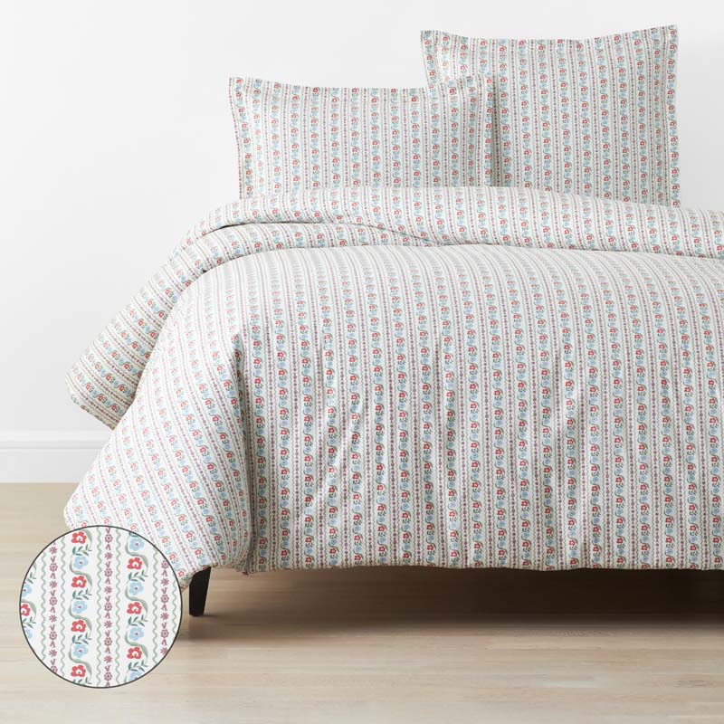 Delphine Classic Cool Cotton Percale Duvet Cover - Ivory Multi, King/Cal. King