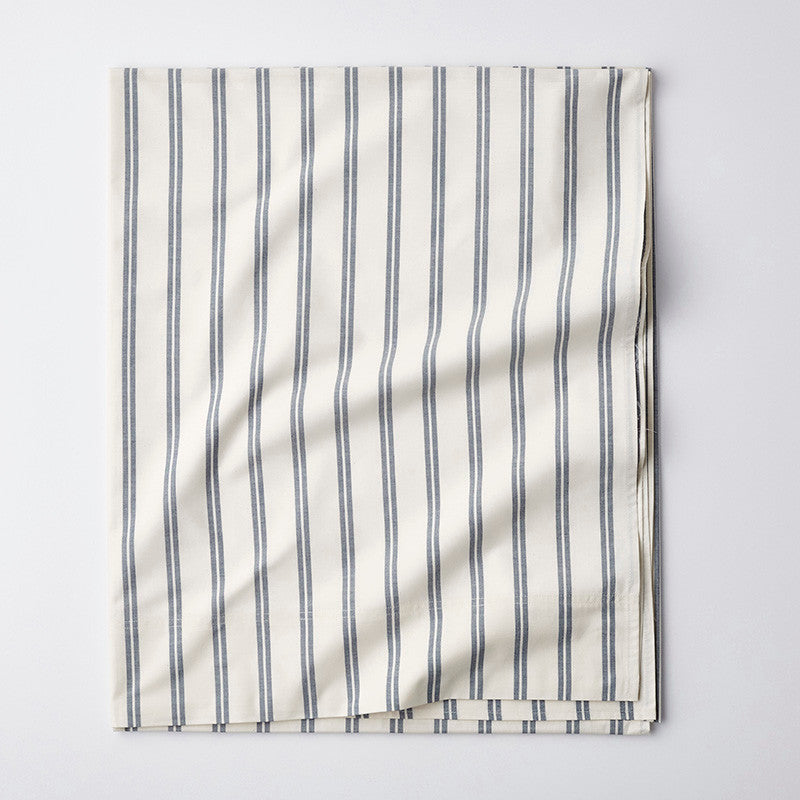 Tailored Stripes and Plaids Classic Cool Cotton Percale Flat Bed Sheet - Narrow Stripe Navy, Queen