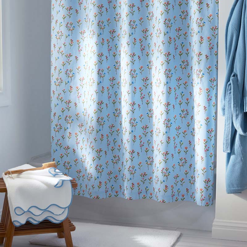 Blossoms and Stripes Classic Cool Cotton Percale Shower Curtain - Garden Poppies