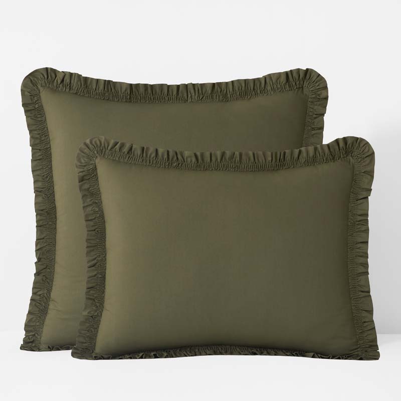 Solid Ruffle Garment Washed Cotton Percale Sham - Olive, Standard