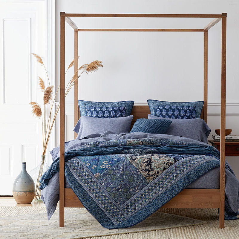 Classic Chunky Cable Knit Throw - Denim Blue