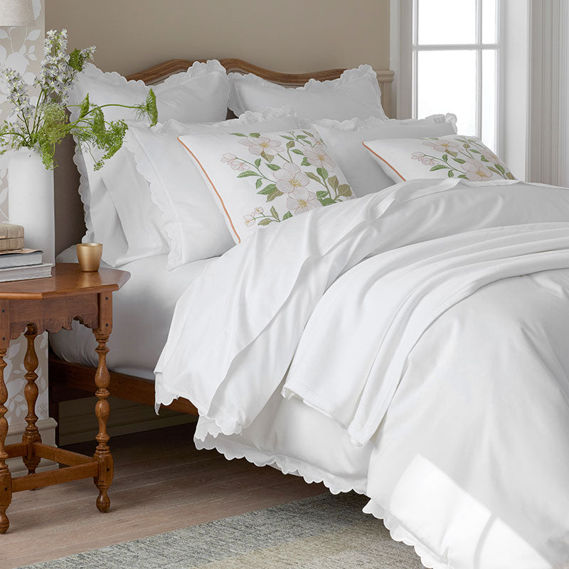 Embroidered Scallop Classic Smooth Sateen Solid Sham - White, King