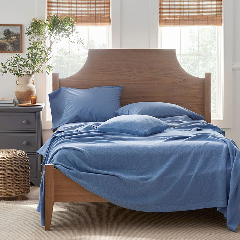 Classic All Season Breathable Cotton Knit Blanket - Blue, King/Cal. King