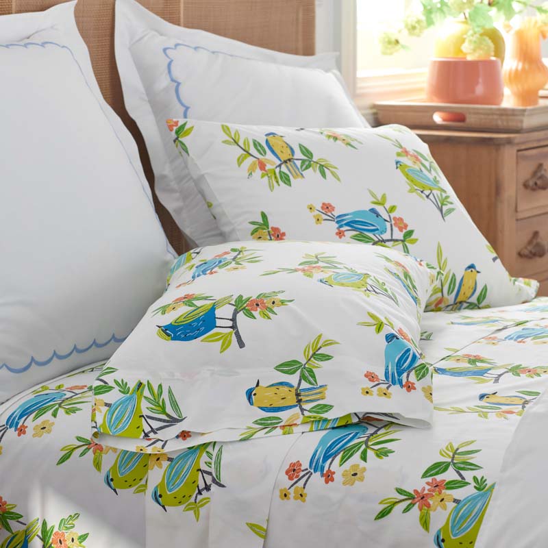 Summer Prints Classic Cool Cotton Percale Bed Sheet Set - Bird Days, King