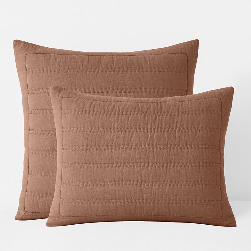 Premium Breathable Washed Linen Solid Quilted Sham - Clay, King