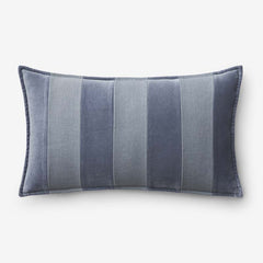 Velvet Linen Stripe Decorative Lumbar Pillow Cover - Slate Blue, 12 in. x 21 in.