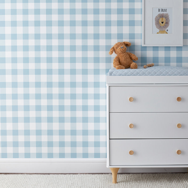 Ditsy Gingham Removable Wallpaper - Blue, Swatch