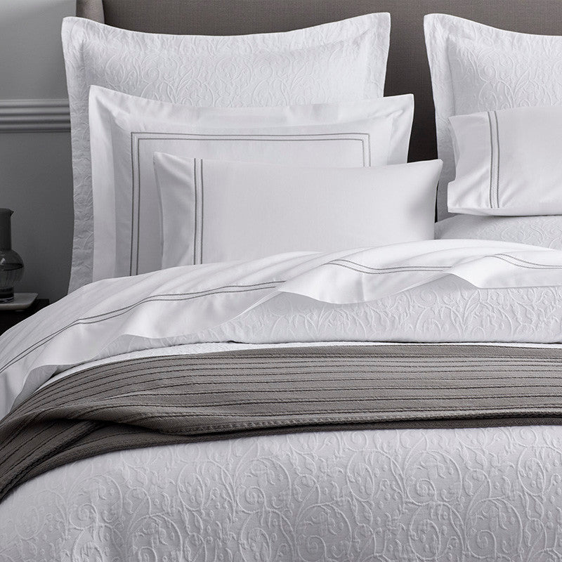 Dorset Stripe Luxe Smooth Egyptian Cotton Sateen Duvet Cover - Gray, Oversized Queen