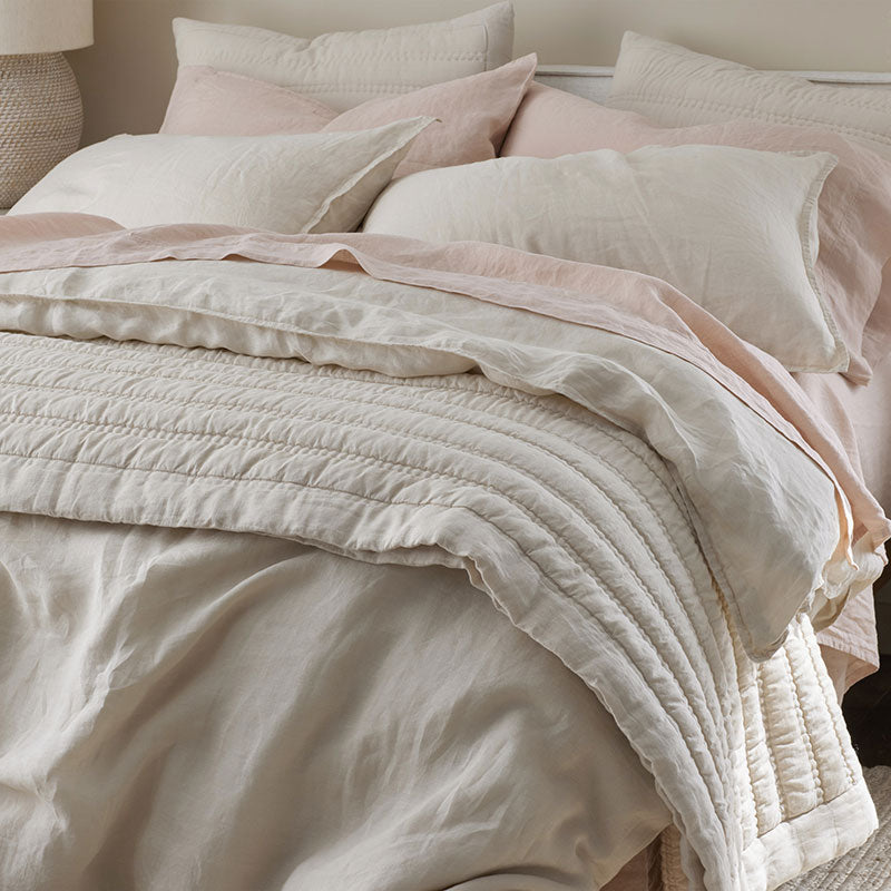 Premium Breathable Washed Linen Solid Quilted Sham - Linen, Euro