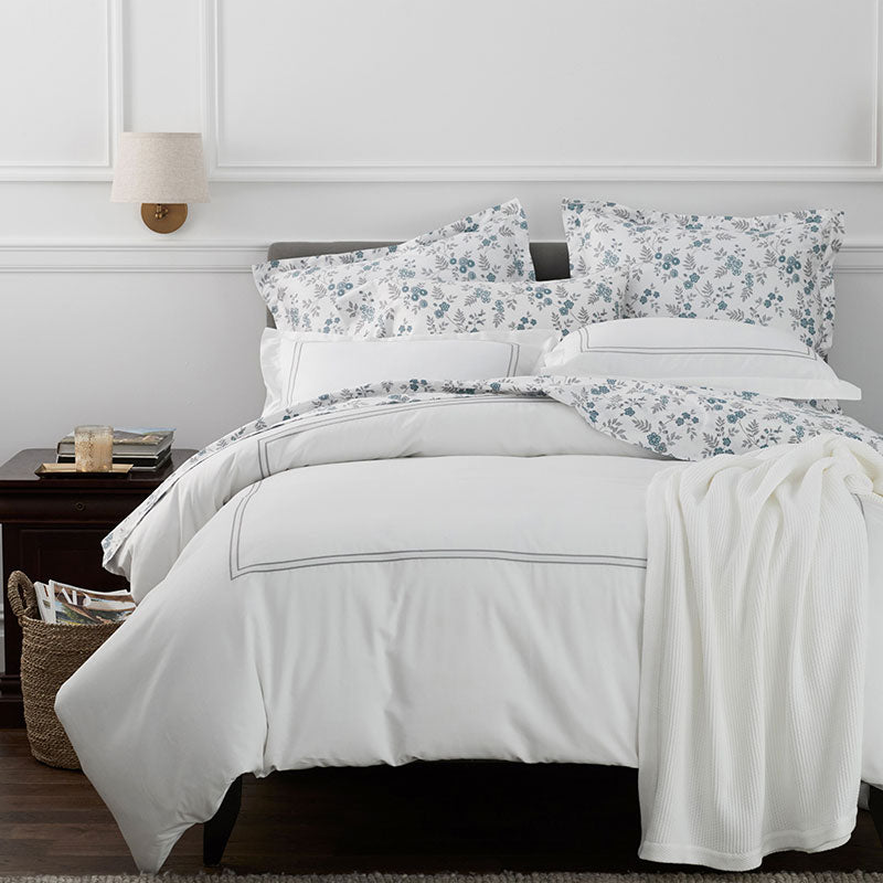 Dorset Stripe Luxe Smooth Egyptian Cotton Sateen Bed Sheet Set - White, Full