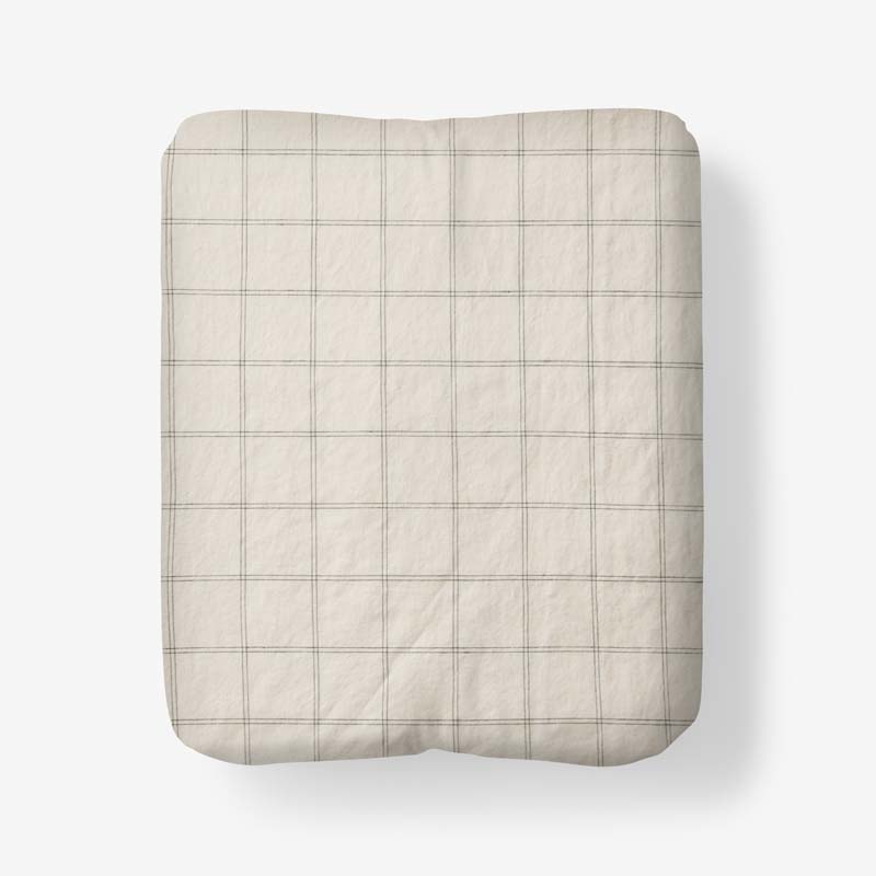 Tailored Stripes and Plaids Premium Breathable Washed Linen Cotton Fitted Bed Sheet - Windowpane Dark Olive, King