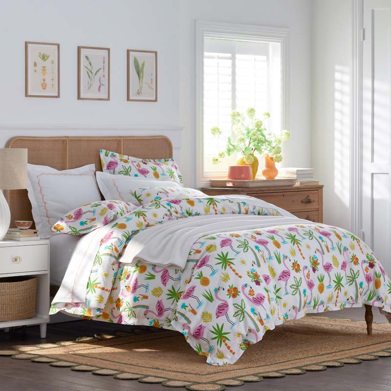 Summer Prints Classic Cool Cotton Percale Bed Sheet Set - Flamingo and Palms, King