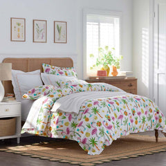 Summer Prints Classic Cool Cotton Percale Duvet Cover - Flamingo and Palms, Twin/Twin XL
