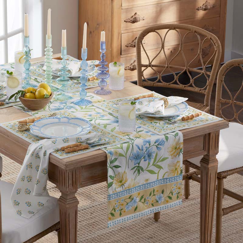 Garden Floral Cotton Table Runner - Gardenia Mist, 16 in. x 108 in.