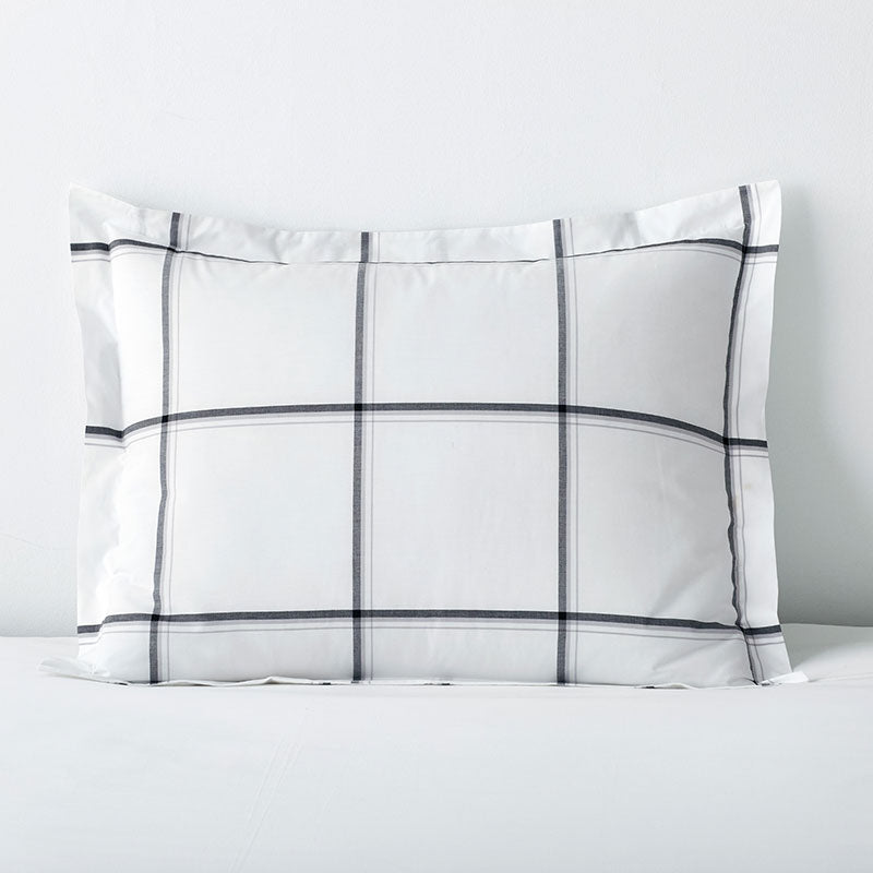 Tailored Stripes and Plaids Classic Cool Cotton Percale Sham - Window Pane Plaid Graphite Black, Standard