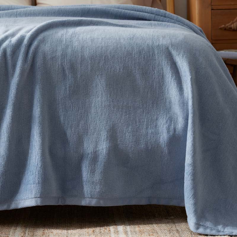 Cotton/Acrylic Fleece Blanket - Smoke Blue, King/Cal. King
