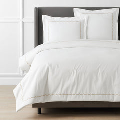 Scallop Embroidered Premium Cool Egyptian Percale Duvet Cover - Tan, Full/Queen