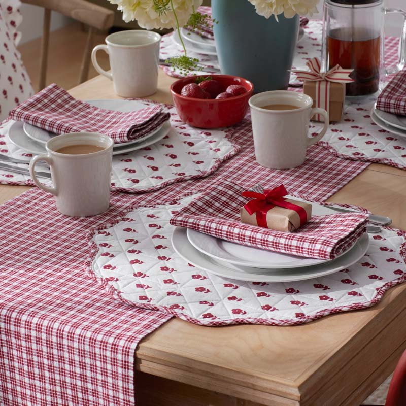 Flowers & Plaid Yarn-Dyed Reversible Table Runner - Red Multi, 16 in. x 108 in.