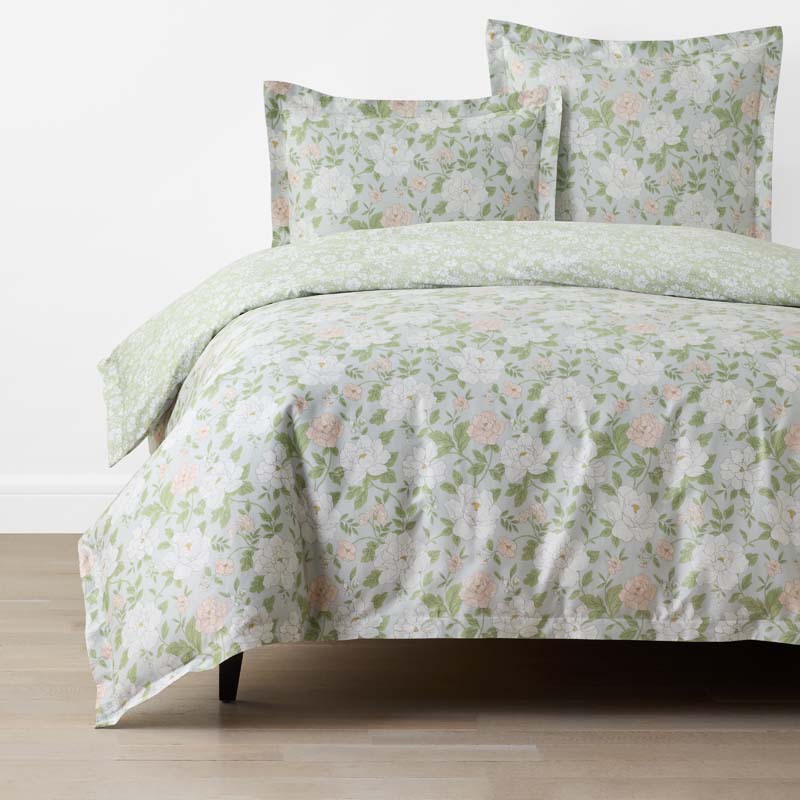 Misty Meadow Cluster Reversible Classic Smooth Sateen Duvet Cover - Green Tea, Full/Queen