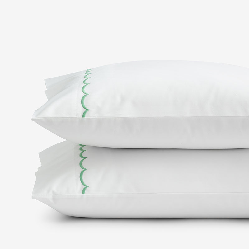 Scallop Embroidered Premium Cool Egyptian Percale Pillowcase Set - Green, Standard