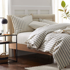 Tailored Stripes and Plaids Classic Cool Cotton Percale Bed Duvet Cover - Narrow Stripe Navy, Twin/Twin XL