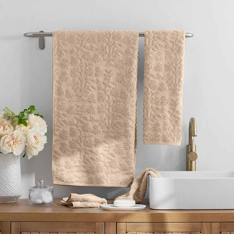Floral Jacquard Washcloths, Set of 2 - Light Antique Beige